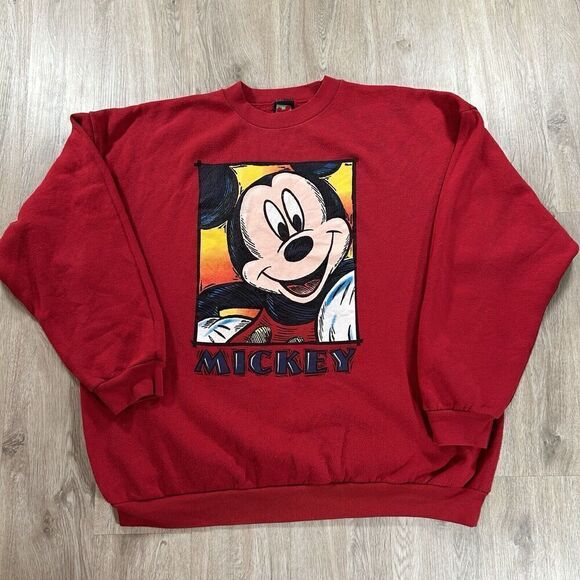 Vintage Disney Mickey Mouse Sweatshirt Men XL Pullover Red‎ Made in USA - Picture 1 of 7